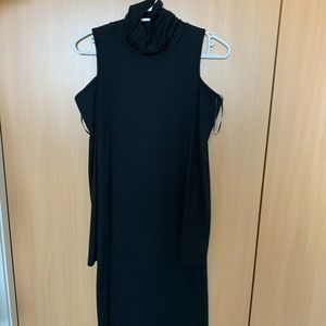Black Turtle Neck Off Shoulder Midi Dress